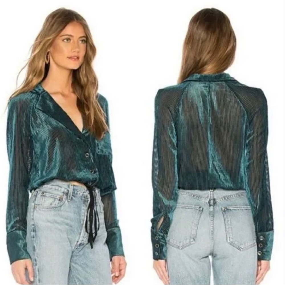 Free People Aspen Nights Velvet Top in Spirulina